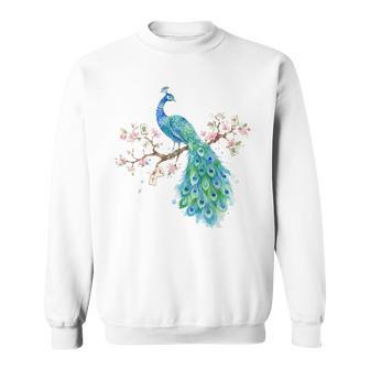 Watercolor Peacock Mahjong Cherry Blossom Bird Mah-Jongg Sweatshirt | Seseable UK
