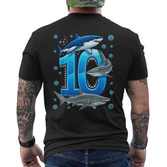 10Th Birthday Boys Shark 10 Years Old Ocean Shark B-Day Men's T-shirt Back Print - Monsterry