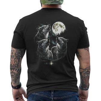 3 Wolf Howling To Moon Vintage Retro Style 80S-90S Men's T-shirt Back Print - Thegiftio UK