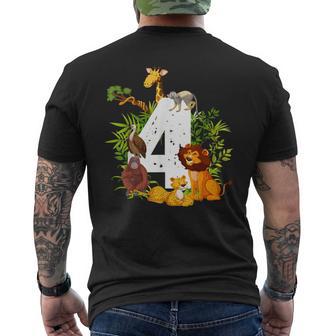 4 Geburtstag Zoo Dschungelafari 4 Jahre Alt Geburtstag Kinder Junge T-Shirt mit Rückendruck - Geschenkecke