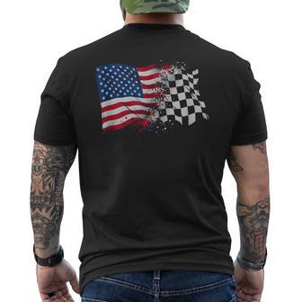 4Th Of July Checkered Usa American Flag Car Racing Track Men's T-shirt Back Print - Thegiftio UK