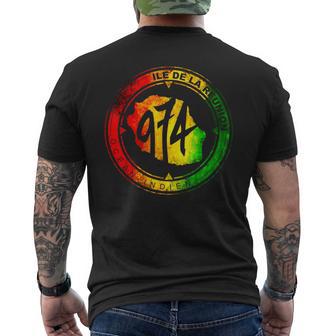 974 Réunion Rasta Grunge Map C26 T-shirt imprimé au dos - Cadeauxyz