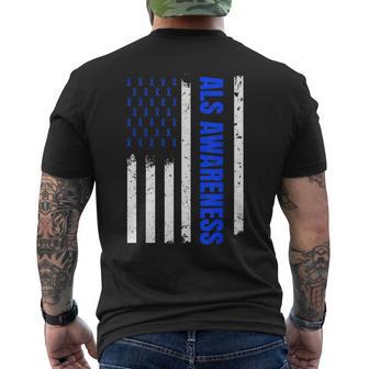 American Flag Als Awareness Wear Blue Ribbons Als Usa Men's T-shirt Back Print - Thegiftio UK