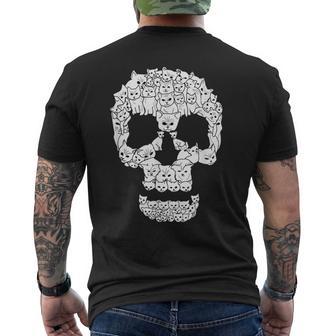 Arte De Línea De Calavera De Gato Espeluznante Kawaii Lindo Arte Gótico De Gatito Camiseta Hombre Estampado Espalda - Regaloses