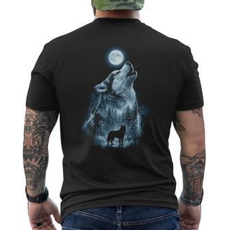 Arte De Lobo Aullador En Bosque Iluminado Por La Luna Camiseta Hombre Estampado Espalda - Regaloses