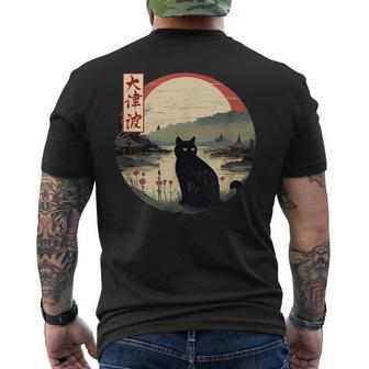Arte Japonés De Kanji Japón Del Atardecer Rojo Y Del Gato Negro Camiseta Hombre Estampado Espalda - Regaloses