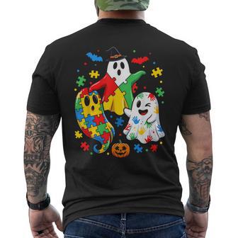 Autism Halloween Ghost Puzzle Piece Awareness Kids Men's T-shirt Back Print - Thegiftio UK