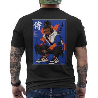 Black Anime Samurai Streetwear Afro Warrior Men's T-shirt Back Print | Seseable UK