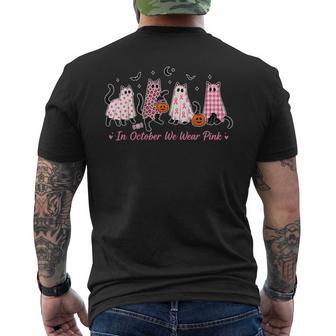 Black Cats Ghost Pumpkins Halloween In October We Wear Pink Men's T-shirt Back Print - Thegiftio UK