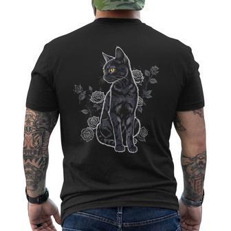 Black Roses Alt Aesthetic Nu Goth N Goth Cat Men's T-shirt Back Print - Thegiftio UK