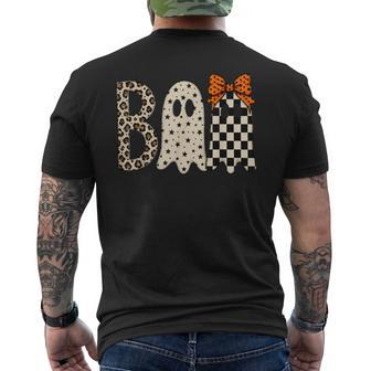 Boo Chemise À Carreaux Étoiles Fantômes Lettres Léopard Nœud Orange T-shirt imprimé au dos - Cadeauxyz