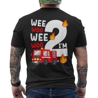 Boys Birthday Wee Woo Wee Woo I'm 2 Red Fire Truck Men's T-shirt Back Print | Seseable UK