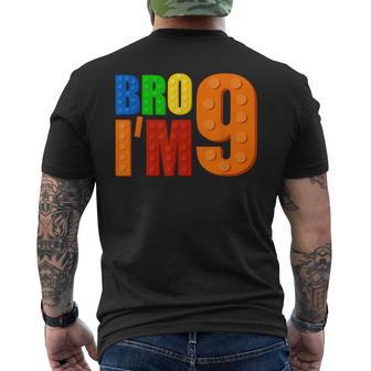Bro I’M 9 Building Blocks 9Th Birthday Boy 9 Year Old Kids Men's T-shirt Back Print - Thegiftio UK