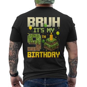 Bruh It's My 9Th Birthday Game Pixel Birthday Boy Men's T-shirt Back Print - Monsterry