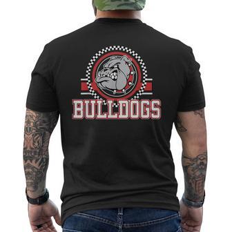 Bulldogs Checkered Print Logo Red Bulldog Mascot School Men's T-shirt Back Print | Seseable UK
