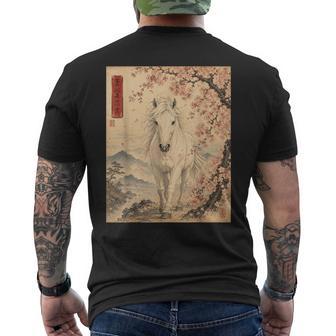 Caballo Japonésintage Arte Asiático Flor De Cerezo Rosa Flor Camiseta Hombre Estampado Espalda - Regaloses