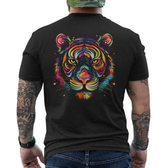 Cara De Tigre Colorida Arte De Animalesalvajes Gatos Grandes Negro Camiseta Hombre Estampado Espalda - Regaloses