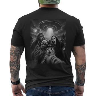 Cat Selfie With Bigfoot Skeleton Alien Ufo Ghost Scary Face Men's T-shirt Back Print - Thegiftio UK