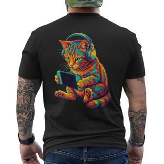 Colorful Cat Gamer Headphones Gaming Boys N Men's T-shirt Back Print - Thegiftio UK