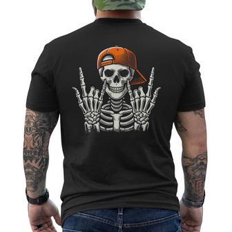 Cool Rock Skeleton Backwards Hat Halloween Spooky Costume Men's T-shirt Back Print - Thegiftio UK