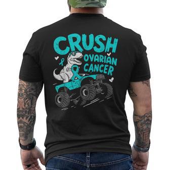 Crush Ovarian Cancer Awareness T Rex Dino Ribbon Teal Boys Men's T-shirt Back Print - Thegiftio UK