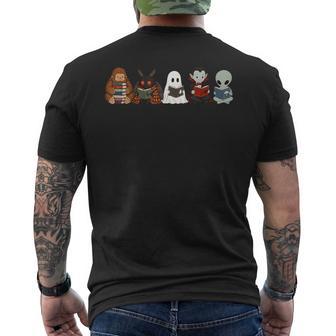 Cryptid Reading Halloween Bigfoot Mothman Ghost Alien Meme Men's T-shirt Back Print - Thegiftio UK