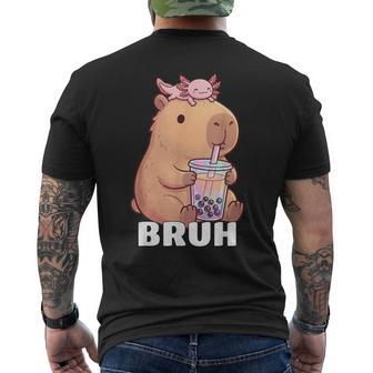 Cute Bruh Capybara Drinking Bubble Tea Axolotl Kawaii Men's T-shirt Back Print - Thegiftio UK