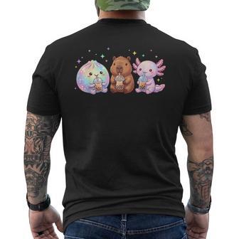 Cute Capybara Axolotl Dumpling Drinking Bubble Tea Lover Men's T-shirt Back Print | Seseable UK