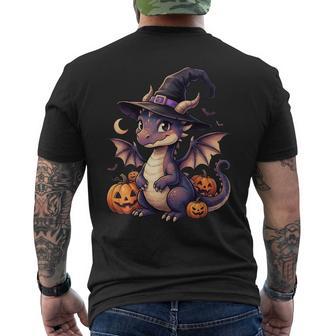 Cute Dragon Witch Hat Pumpkin Moon Fantasy Halloween Men's T-shirt Back Print - Thegiftio UK