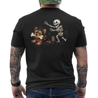 Cute Skeleton Chasing Yorkie Dog Lovers Halloween Men's T-shirt Back Print | Seseable UK