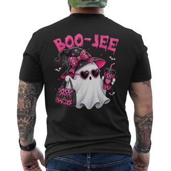 Cute Ghost Boo-Jee Pink Leopard Spooky Season Halloween Men's T-shirt Back Print - Thegiftio UK