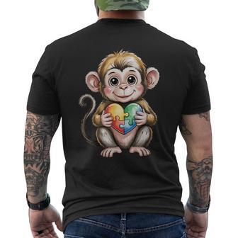 Cute Monkey Autism Awareness Puzzle Heart Supporter Men's T-shirt Back Print - Thegiftio UK