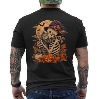 Cute Skeleton Hugging Cat Halloween Witch Hat Pumpkin Moon Men's T-shirt Back Print - Thegiftio UK