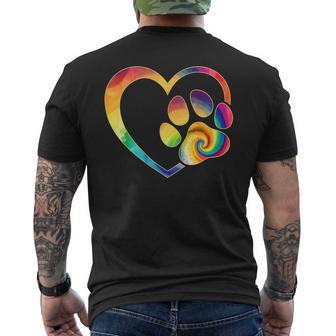 Cute Tie Dye Dog Paw Love Heart Print Colorful Pet Dog Lover Men's T-shirt Back Print - Thegiftio UK