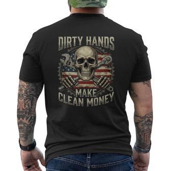 Dirty Hands Make Clean-Money Vintage Us Flag On Back Men's T-shirt Back Print - Thegiftio UK