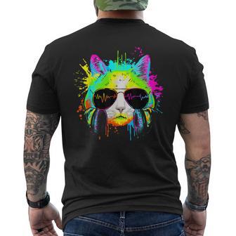 Divertente Gattino Colorato Arcobaleno Musica Rave Dj Gatto T-shirt da uomo con stampa posteriore - Novitaregali