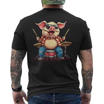 Divertido Disfraz De Cerdo Con Tambores Para Los Amantes De Los Rockeros Y Cerditos Camiseta Hombre Estampado Espalda - Regaloses