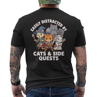 Easily Distracted By Cats And Side Quests Kawaii Fantasy Men's T-shirt Back Print - Thegiftio UK