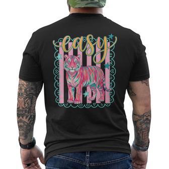 Easy Tiger Retro Pink Striped Tiger Graphic Preppy Men's T-shirt Back Print - Thegiftio UK