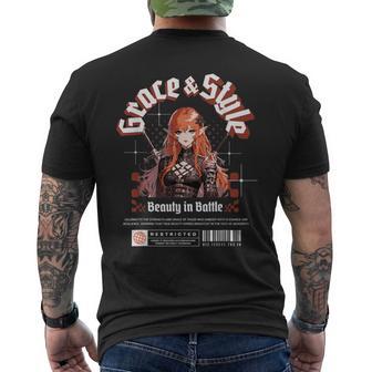 Élfe Guerrière Dark Fantasy Manga Graphic T-shirt imprimé au dos - Cadeauxyz