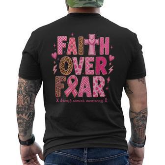 Faith Over Fear Leopard Breast Cancer Awareness Pink Ribbon Men's T-shirt Back Print - Thegiftio UK