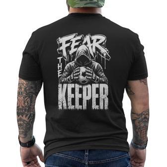 Fear The Keeper Soccer Fan Skilled Goalkeeper Distressed Men's T-shirt Back Print - Thegiftio UK