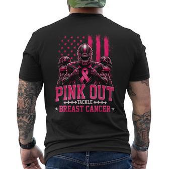 Football Pink Out Breast Cancer Awareness American Flag Men's T-shirt Back Print - Thegiftio UK