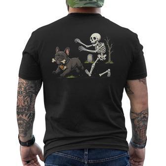 French Bulldog Dog Stealing Bone From Skeleton Halloween Men's T-shirt Back Print | Seseable UK
