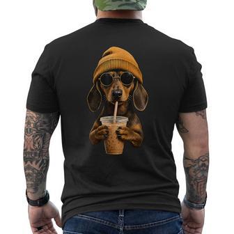 Dachshund Hipster Dog Wiener Dog Drinking Iced Coffe Men's T-shirt Back Print | Seseable UK