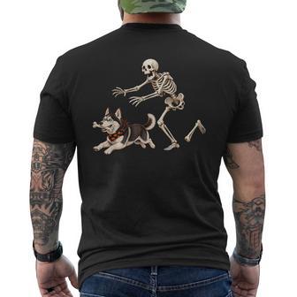 Husky Dog Stealing Bone From Skeleton Halloween Men's T-shirt Back Print - Thegiftio UK