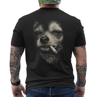 Moody Long Haired Chihuahua Smoking Cigarette Meme Men's T-shirt Back Print - Thegiftio UK