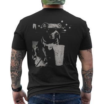 Pitbull Sipping Iced Coffee Vintage Dog Lover Men's T-shirt Back Print | Seseable UK