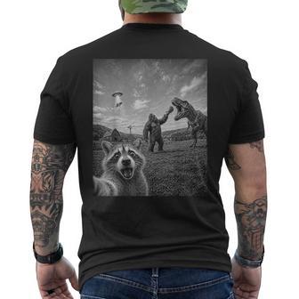Raccoon Selfie With Bigfoot T Rex Dinosaur And Ufo Men's T-shirt Back Print - Thegiftio UK