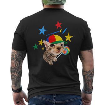 Silly Cat Propeller Hat With Lollipop Kidcore Meme Men's T-shirt Back Print - Thegiftio UK